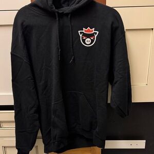Techno Blade Black Hooded Sweatshirt with Red-Accented Pig Logo